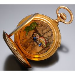 Swiss 18K Erotic Hunter Case Pocket Watch That Also Is A Quarter Hour Repeater