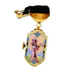 Hoffman Watch Co. 14K Yellow Gold Ladies Enamel Pocket Watch