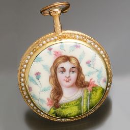 RARE ANTIQUE ENAMELED GOLD VERGE FUSEE POCKET WATCH CA1778