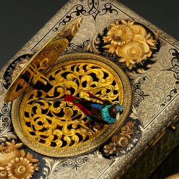 Swiss Wonderful Gold Silver & Enamel Bird Box with FuseeSwiss Wonderful Gold Silver & Enamel Bird Bo