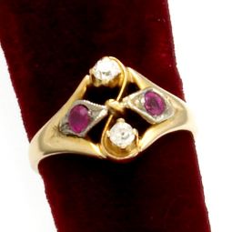 ART NOUVEAU SPINEL DIAMOND PINKY RING