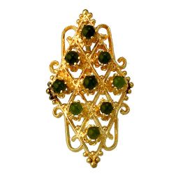 Rich Green Jade Cabochons set in Regal Openwork 14K Gold Brooch Pendant