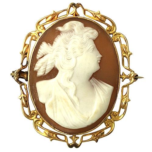 Classical Female Profile Sardonyx Shell Cameo in 10K Rose Gold