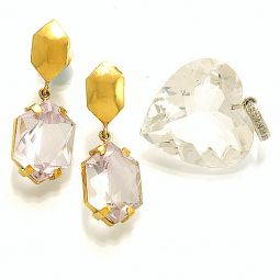 18K Quartz Crystal Earrings & Diamond Trimmed Quartz Crystal Heart Drop Pendant