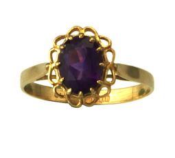 Vintage 9K Yellow Gold Amethyst Solitaire Ring Size 7