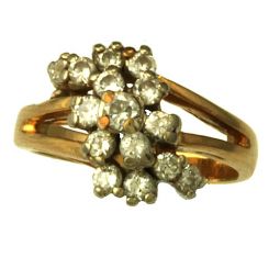 14K Yellow Diamond Cluster Cocktail Ring Fine Estate Jewelry