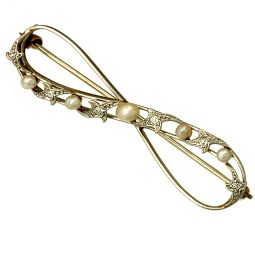 Edwardian 18k Gold with Platinum Set .16 CT Diamond Pearl Brooch