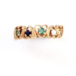 Mother's Heart Ring | 10K Yellow Gold Emerald, Sapphire and Aquamarine Ring Size 7
