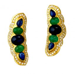 Earrings | Sapphire Emerald Diamond Earrings in 18K Gold