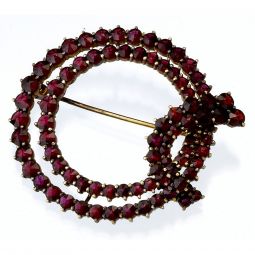 Vintage Garnet Double Circle Ribbon Brooch