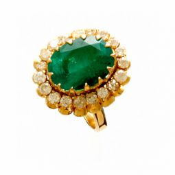 Rich Green Emerald Diamond Ring