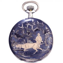 Swiss Pocket Watch | Art Nouveau Enamel Case Pocket Watch | Hunting Scene