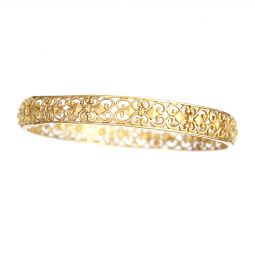 Vintage 21K Yellow Gold Scrolling Openwork Heart Design Bangle Bracelet