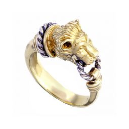 Rare Lion Head Door Knocker 18K Yellow Gold Ring