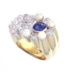 Deco Blue Sapphire, Diamond & White Pearl Ring | Large, Bold & Beautiful!