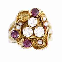 Diamond Ruby Ring | 14K Yellow Gold