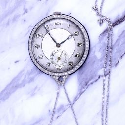 Platinum Diamond Royce Watch Co. Swiss Pendant Watch CA1920s with Platinum Chain