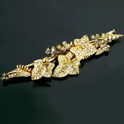 Mid 19th Century Victorian 14ct Gold, Rose Cut Diamond Large Floral Spray Brooch