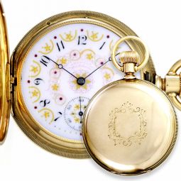 Multicolor 14K Gold Model 72 Waltham Riverside Pocket Watch with Fancy Dial