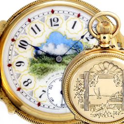 Women's 14K Gold Box Hinge Pocket Watch with Fancy Dial