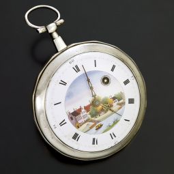 Antique Sterling Silver English Verge Keywind Keyset Pocket Watch with Fancy Dial