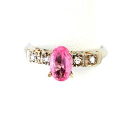 18K White Gold Pink Sapphire Solitaire Ring with Diamond Accents