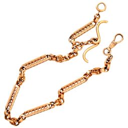 14K Rose Gold Pocket Watch Chain | T-Bar Pocket Watch Chain with Large Fancy Links