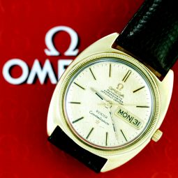 Gold over Steal Omega Constellation Wrist Watch with Textured Dial for Meister