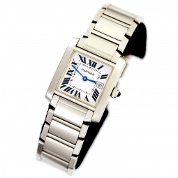 Stainless Steel Cartier Tank Francaise Wrist Watch with Box & Instruction Booklet