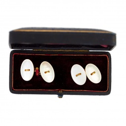 Mother of Pearl Cufflinks with Original Box | 14K Yellow Gold