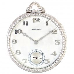 Deco Mathey Tissot Swiss Platinum Pocket Watch with Diamond Bezel & Bow