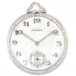 Deco Mathey Tissot Swiss Platinum Pocket Watch with Diamond Bezel & Bow