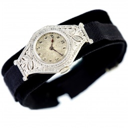 Deco Platinum Topped 18K Gold Diamond Haas Watch 1920s