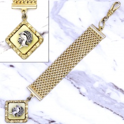 Gold Filled Ribbon Style Pocket Watch Chain with Knights Helmet Fob
