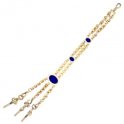 18K Gold Pocket Enameled Pocket Watch Chain with Chatelaine of Watch Keys
