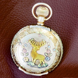 Elgin Multicolor Gold Deer Hunting Case Pocket Watch