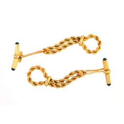 French 18K Yellow Gold Rope Chain Cufflinks Marked Brevete SGDG