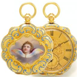 Antique 18K Gold Scalloped Cherub Case Keywind Pocket Watch