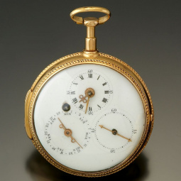 French Avrils Verge Fusee Double Post Day/Date Pocket Watch in 18K Yellow Gold Case