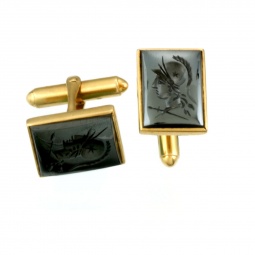 Cufflinks | 14K Gold Intaglio Hematite Cuff Links CA1950s