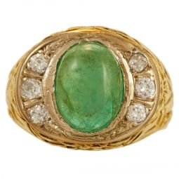 Emerald Diamond Halo Ring | 14K Gold, 3.5 CT Emerald