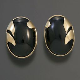 Classic 14K Yellow Gold Black Jet Earrings