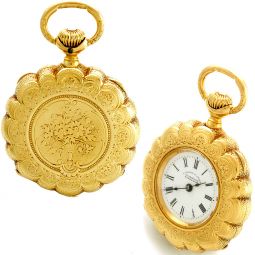 WOMENS VICTORIAN 18K GOLD SCALLOPED EDGE POCKET WATCH BY A. LANGE & CO. CA1890S