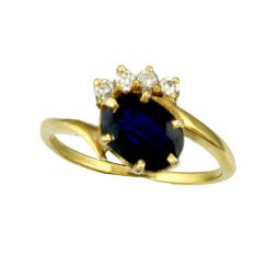 18K YELLOW GOLD BLUE SAPPHIRE AND DIAMOND RING