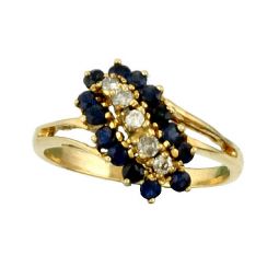 SAPPHIRE AND DIAMOND CLUSTER COCKTAIL RING | 14K YELOW GOLD