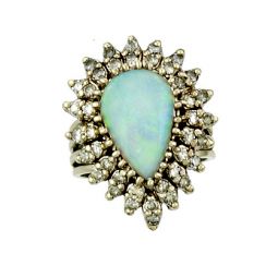 MASSIVE 3.25CT OPAL AND DIAMOND COCKTAIL RING | 14K WHITE GOLD, 1.0 CTW OF DIAMONDS