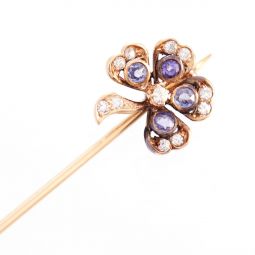 VICTORIAN FOUR LEAF CLOVER DIAMOND AND SAPPHIRE STICK IN CA1900