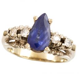 EXCEPTIONAL 1.75 CTW PEAR SHAPED BLUE SAPPHIRE AND DIAMOND ENGAGEMENT RING | 14K WHITE GOLD