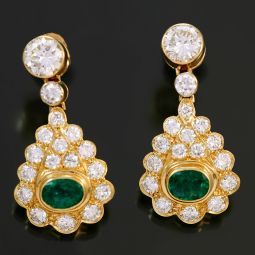 EMERALD DIAMOND PENDANT EARRINGS | 14K YELLOW GOLD | 1.5 CT TW EMERALDS |  3.5 CTS TW DIAMONDS