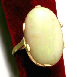 Opal Ring | Massive Oval 13 CT TW Cabochon Opal, 14K Gold, Size 6.75